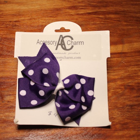 Purple Bow Tie With white poka dots Accessory Char - Picture 1 of 1
